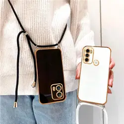 Plating Cover Cord Strap Crossbody Lanyard Case For Motorola Moto G60 G50 G30 G20 G10 G53 G73 G82 G22 G52 G32 G23 5G