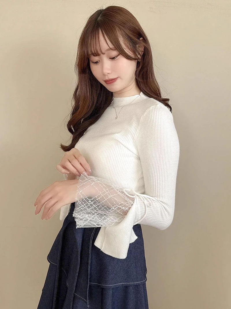 

Sweet Lace Splice Bell Sve Knitted irt Base Layer Spring New Arrival 25th Tagkita Women's Faion Knitwear