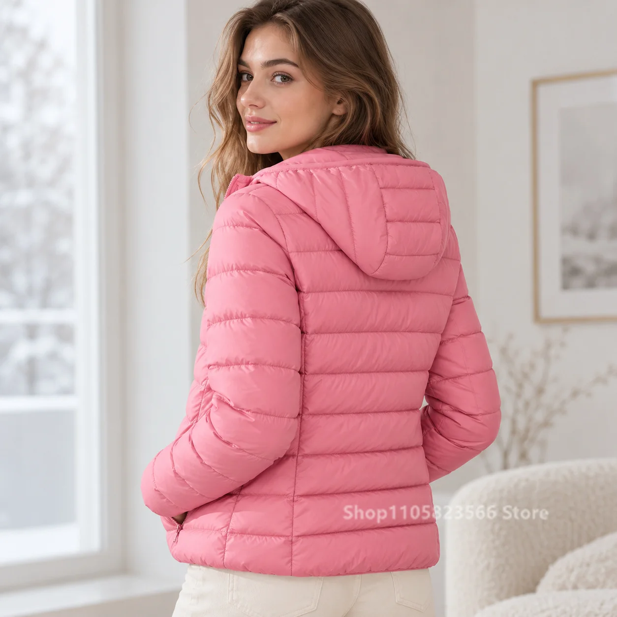 Women Puffer Jacket Hooded Down Coat Long Sleeve Zip Quilted Parkas Slim Warm Lightweight Winter Outerwear куртка женская