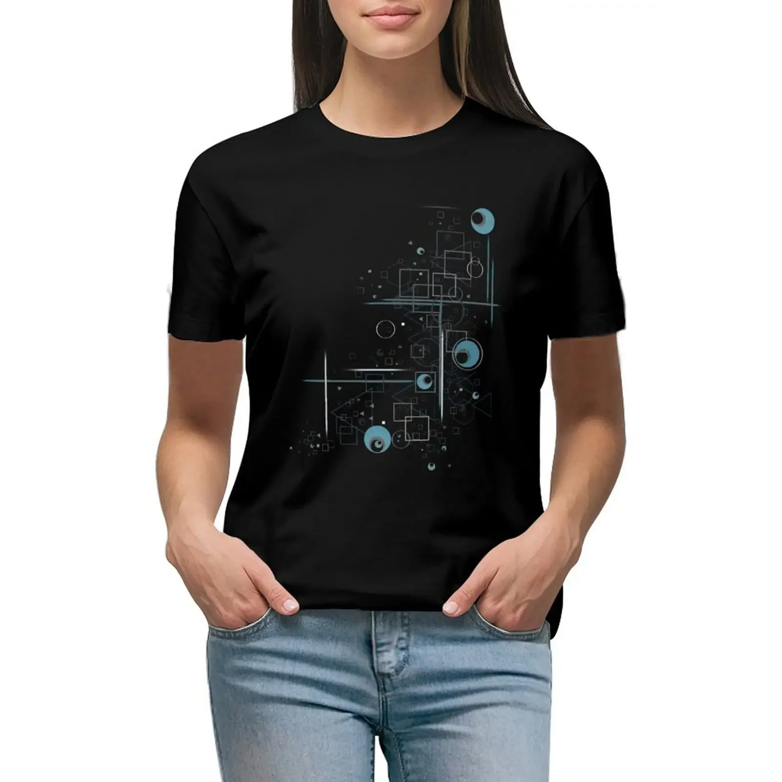 

Retro Geometric Night T-Shirt shirts graphic tees plus sizes blacks Aesthetic clothing plain t shirts for Women