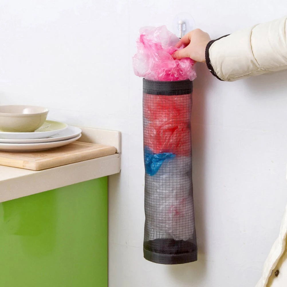 

2pcs Kitchen Bags Storage Organizer Hanging Mesh Dispenser Trash Can Liner Reusable Kitchen Dispenser Bag Wall Mount Bag