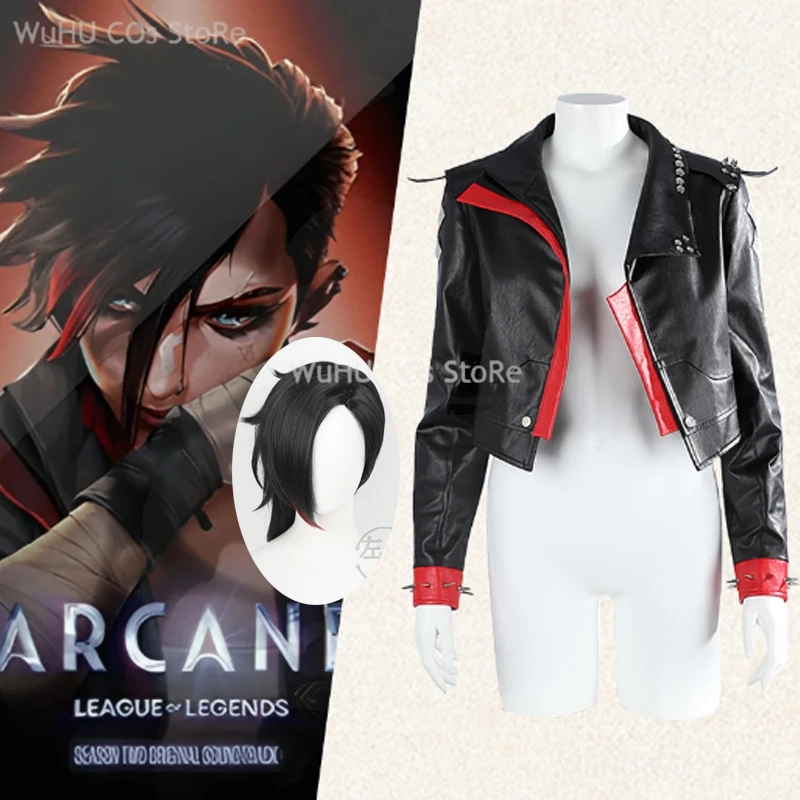 

New Arcane2 League Of Legends Vi Cosplay Costume Tops Coat Black Pu Leather Coat Game Party Halloween Set Custom Made