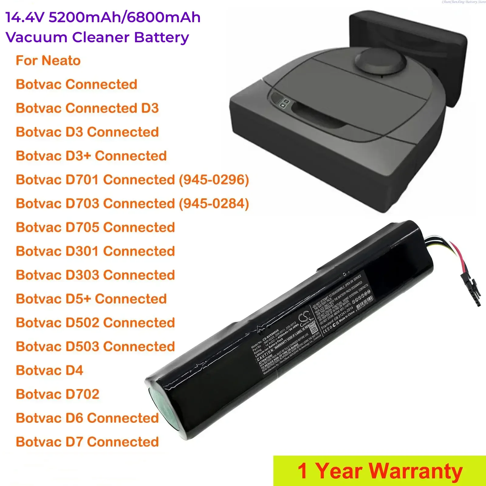 

CS 5200mAh/6800mAh Vacuum Cleaner Battery for Neato Botvac Connected D3,D3+,D301,D303,D4,D502,D503,D6,D7,D701,D702,D703,D5,D5+