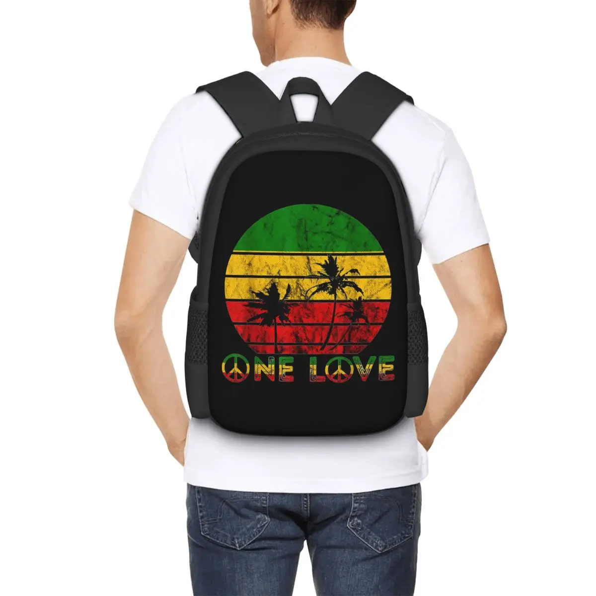 Retro Hawaiin One Love Peace Simbol Backpack Hot Sale Daypack Large Capacity BookBag School Bag Shoulder Bags for Men Women