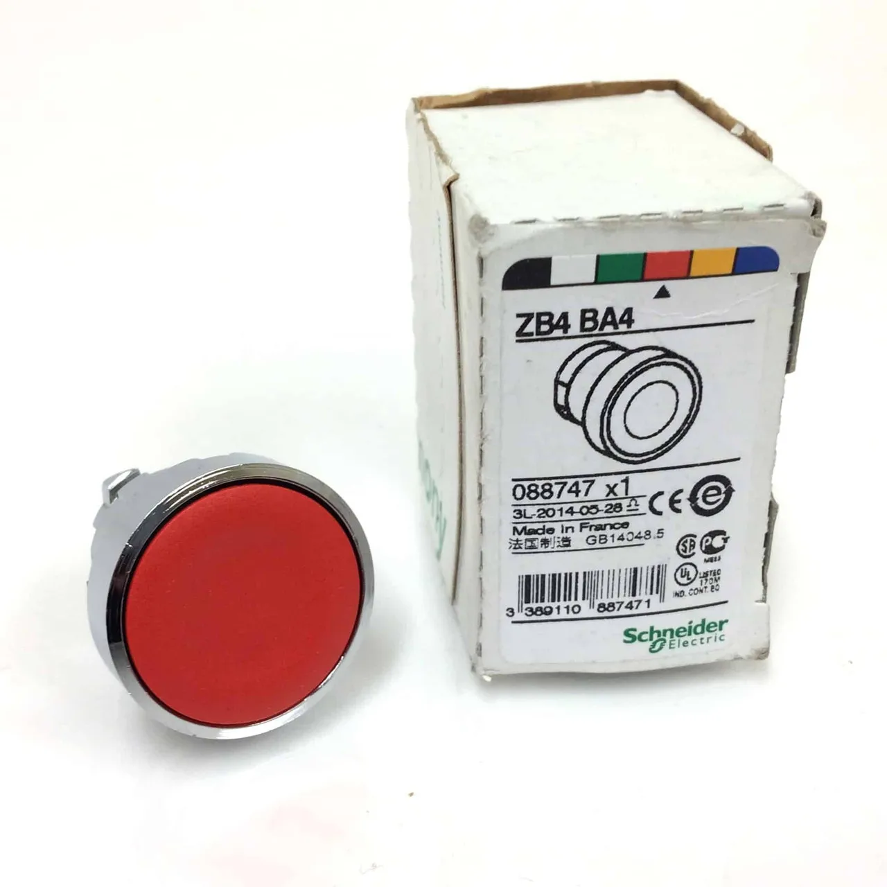 ZB4BA4 Push button head, metal, flush, red, Ø22, spring return, unmarked