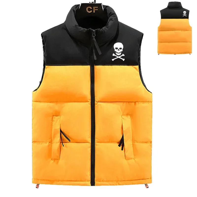 Chaleco de plumón cálido para hombre, chaqueta de plumón con estampado de Calavera, Hip-hop sin mangas, Chaqueta de algodón con contraste de color elegante, nuevo