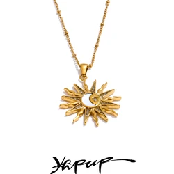 Yhpup 50+6cm Arrivals Zircon Shell Sun Moon Pendant Necklace Stainless Steel Golden Collar Exquisite Jewelry Accessories Gift