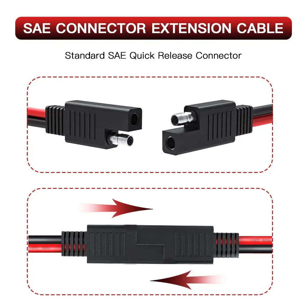 Anchtek 14AWG SAE Connector Extension Cable Quick Connector Disconnect Plug SAE Power Car Extension Cable Solar Panel Cable Wire