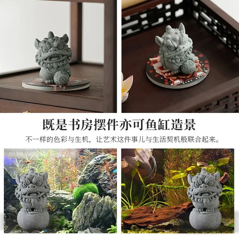 China-Chic Style Awakening Lion Green Sand Stone Tea Pet Small Ornaments Landscape Decoration Creative Auspicious Animals