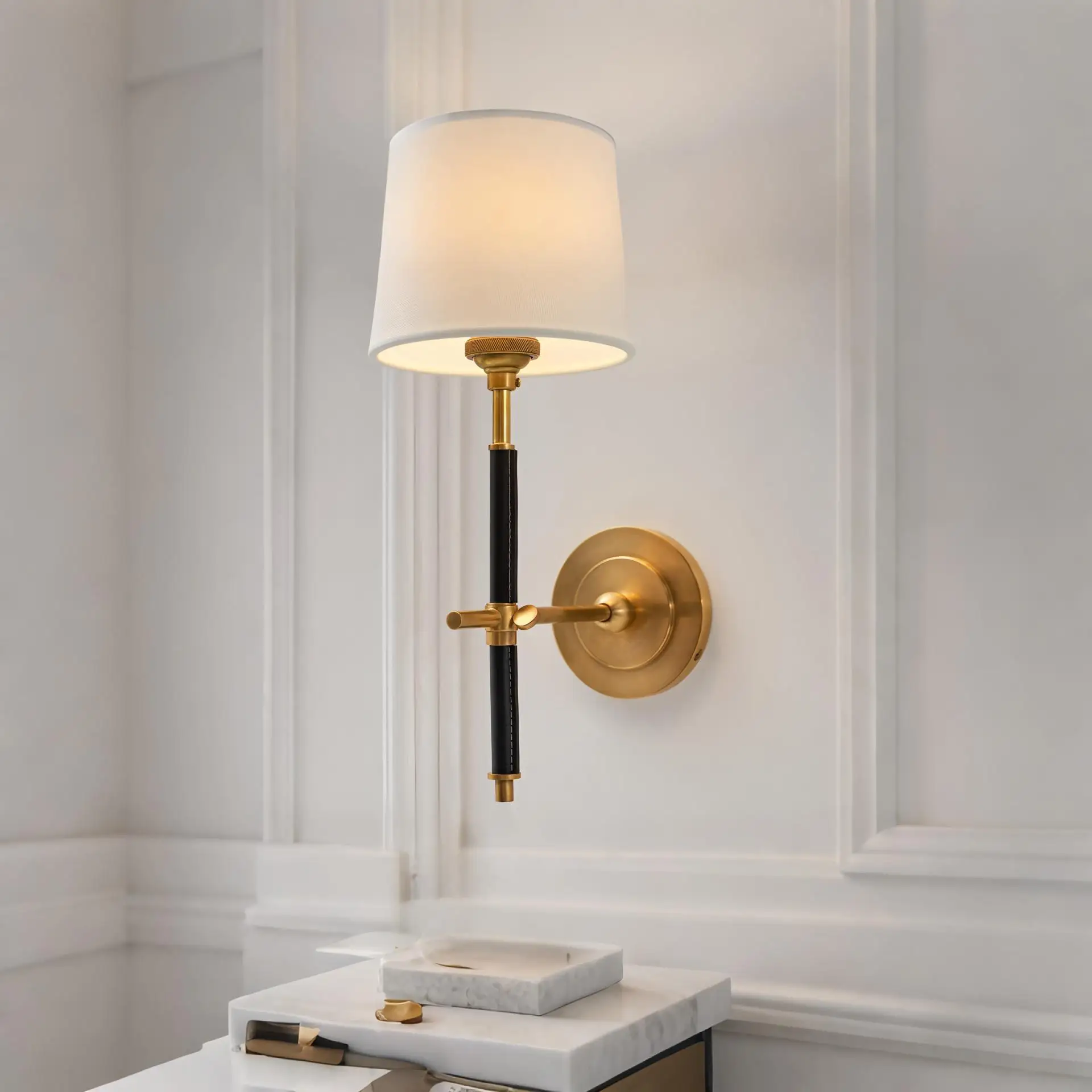 Simple Copper Leather Wall Lamp Front Light Bedroom Bedside Living Room Aisle Entrance Interior Decoration Wall LightS