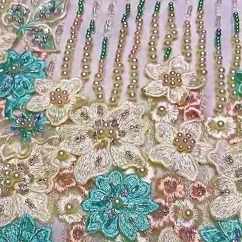 Wedding Tissus Quilting Fabric Stone Pearls Fancy Trailing Bride 3D Tulle Fabric Tissu Enfant  Patchwork Embroidery Fabrics