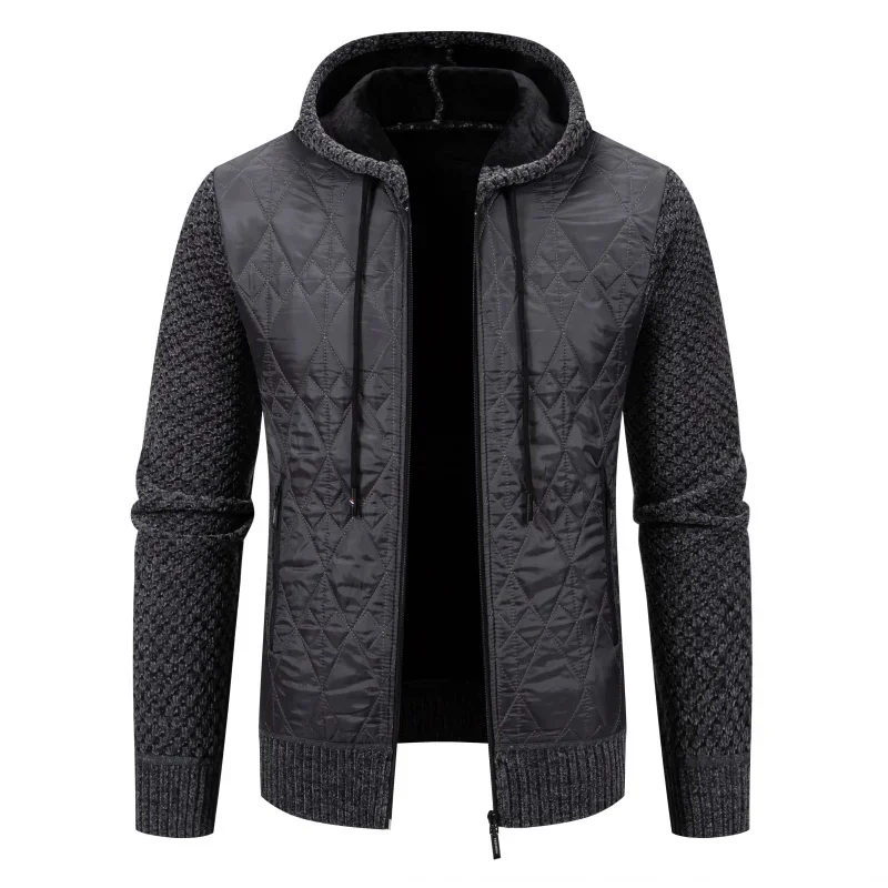 Winter Men's Hooded Sweater Jacket Trend Patchwork Warm Men Cardigan Coats Outerwear Mens Zipper Lined Thick Knitted Sweater