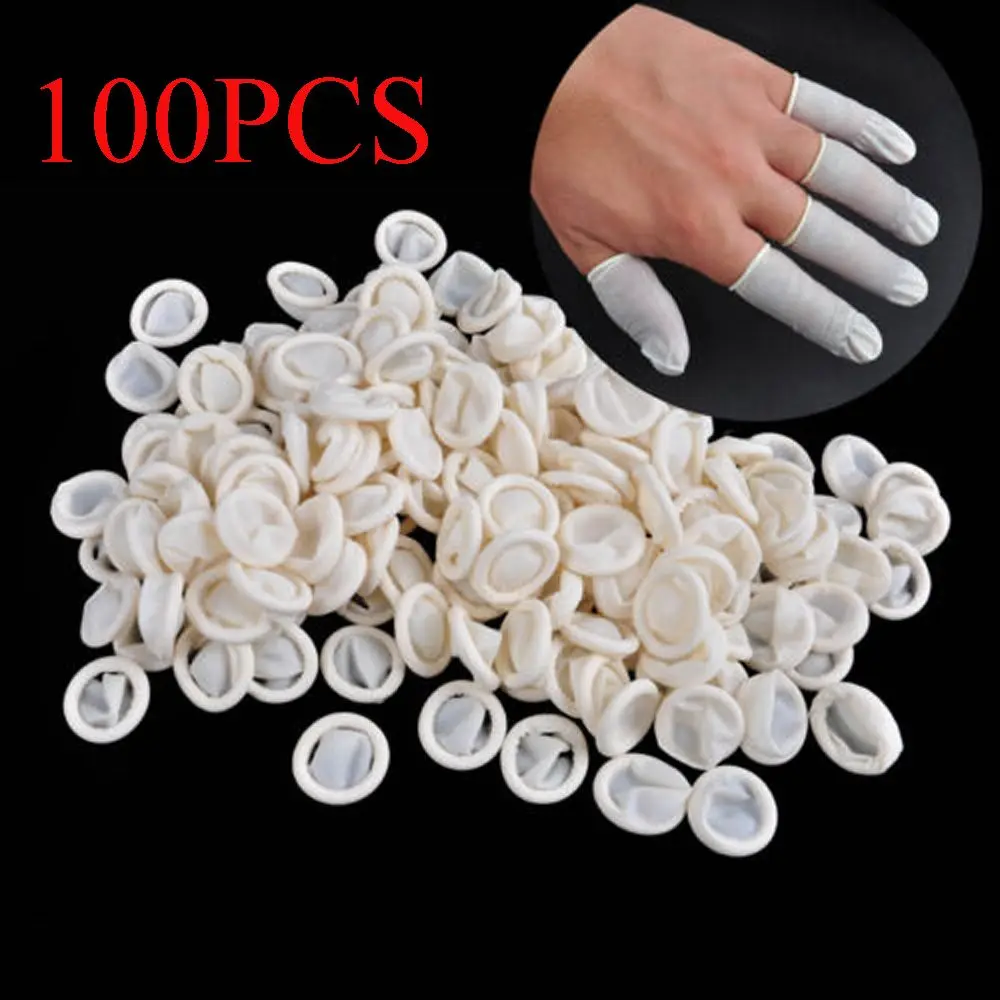 100PCS Natural Fingertip Protective Latex Finger Cots Finger Cover Protector Gloves Rubber Gloves