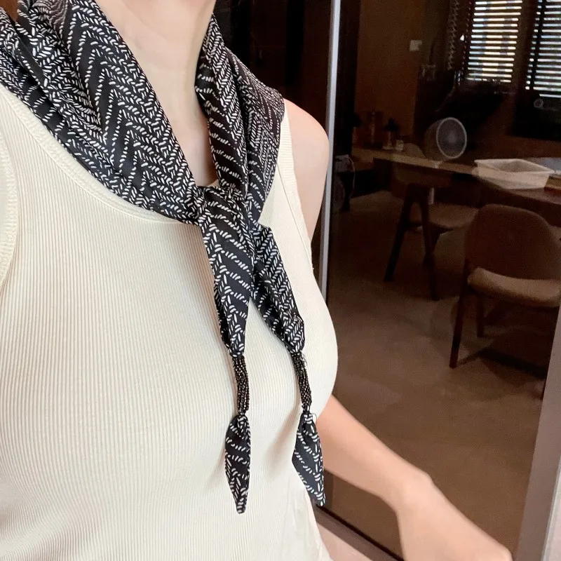 Light Luxury Black Striped Waist Triangle Scarf Silk Scarf Belt Women's New Korean Temperament High-end Waist Accessories Gift