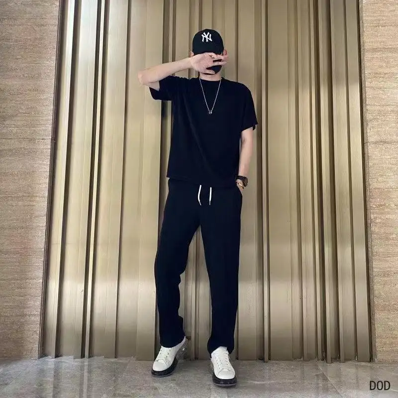 2024 Spring And Summer New Thin Suit Male Korean Version Trend Loose Silky Casual Hanging Louver Strip Elastic Breathable Suit