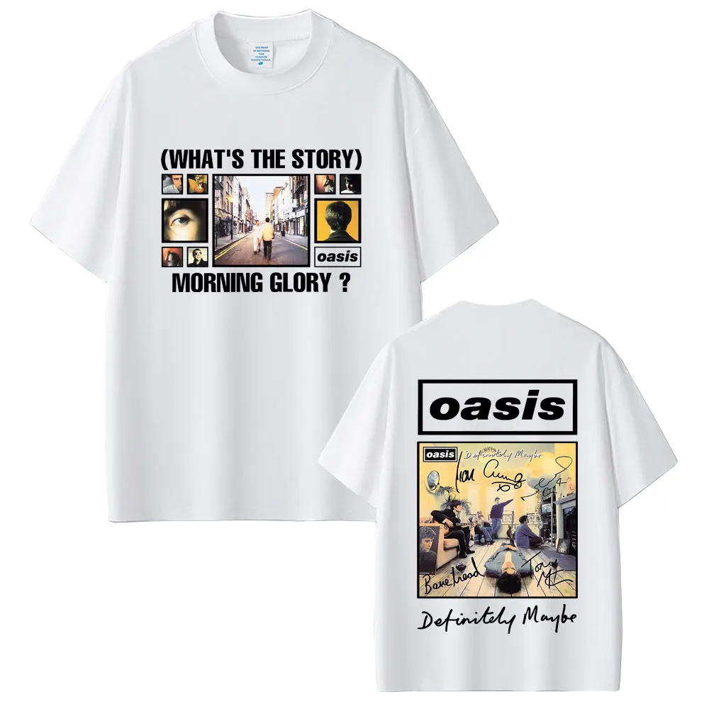 فرقة الروك البريطانية O-واحة بالتأكيد ربما تي شيرت الرجال النساء الملابس القطنية عادية خمر قصيرة الأكمام تي شيرت الشارع الشهير