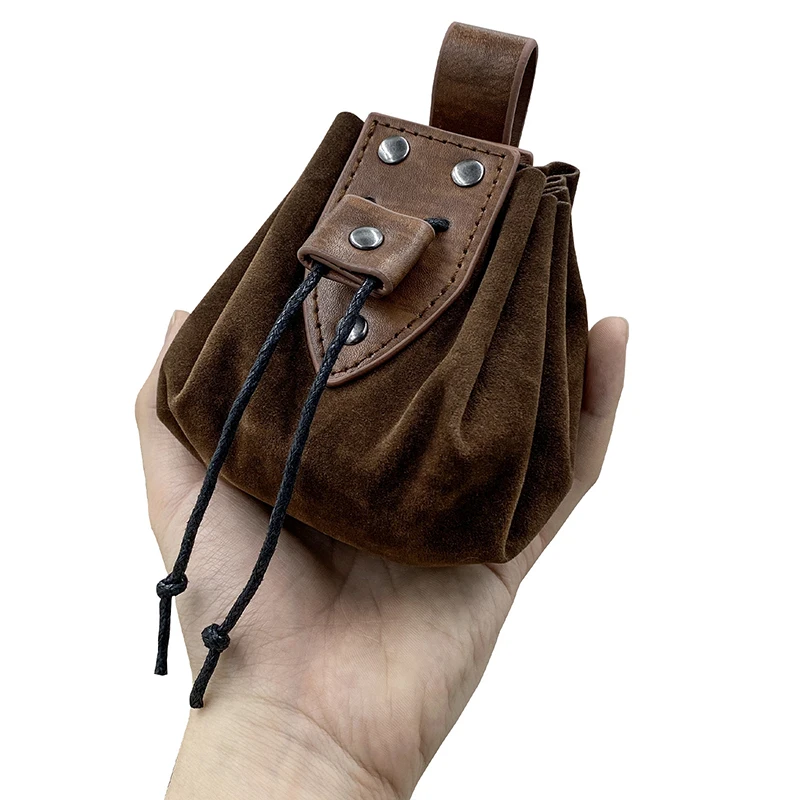 Medieval Vintage Money Pouch Bag Waist Bag Cosplay Costume Belt Accessory New Style Leather Drawstring Hanging Coin Purse