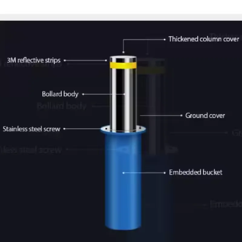 Vehicle Access Control Stainless Steel Reflective Tape Road Parking Bollards Automatic Hydraulic Lifting Column Car Park System