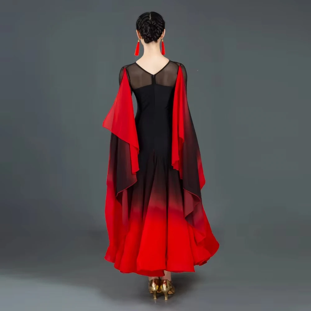 Stage Long Dress Gradient Party Ballroom Dance dress Flamenco Dress Ribbon Waltz dress New Round Neck Performance Dress