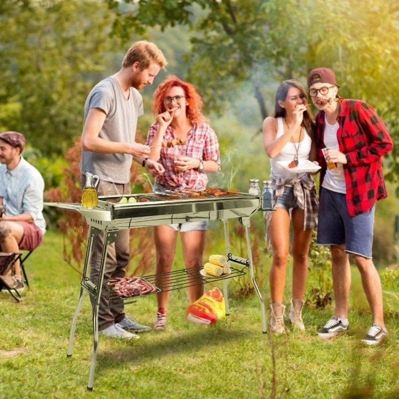 Luxurious Stainless Steel Portable Barbecue Grill Multi - functional Household Outdoor Use, Ideal for Family Gatherings Part