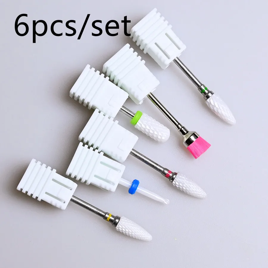 Juego de 6 piezas de brocas de cerámica para uñas, brocas cortadoras para máquina perforadora de uñas
