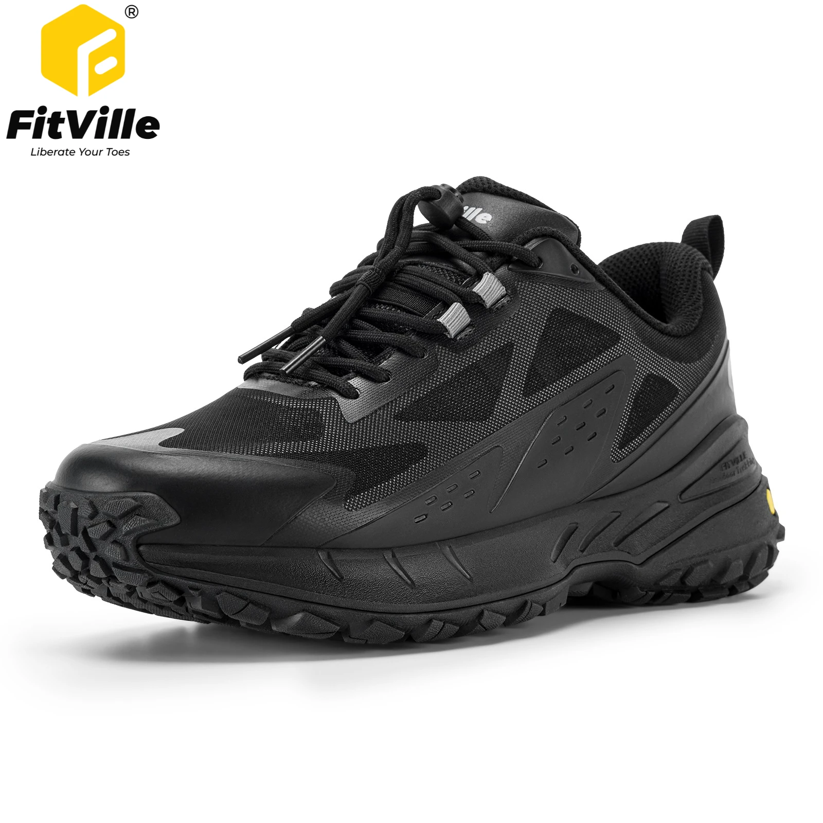 FitVille Men's Hiking Shoes Extra Wide Toe Low-top Outdoors Trekking Shoes for Men Non-Slip Comfort Footwear With Arch Support