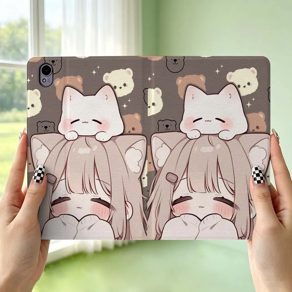 Sweet Anime Cat Pen Tray For Huawei MediaPad MatePad Honor Pro V6 9 V8 X9 X 10 13.3 12.3 11 11.5 Inch Tablet Case