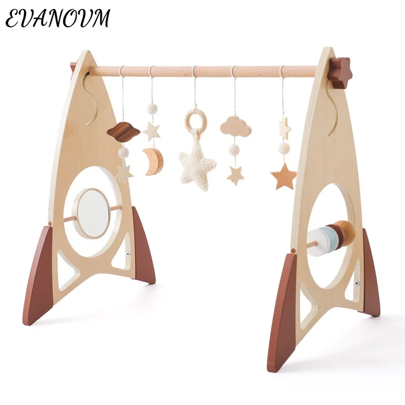 

Hanging Sensory Toys Foldable Play Gym Frame Room Decorations Toy Baby Rocket Play Gym Wooden Mobile Rocket Rattle Activity Toys