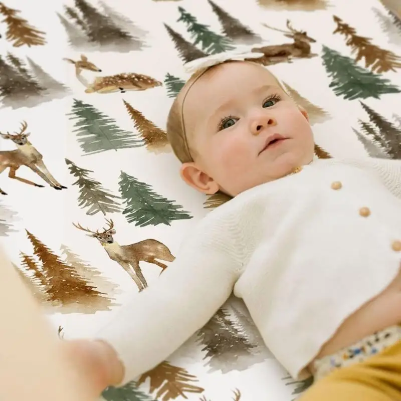 قطعتان من ملاءات سرير الأطفال الناعمة والمسامية، ملاءة مطبوعة لعربة الأطفال وقابلة للإزالة