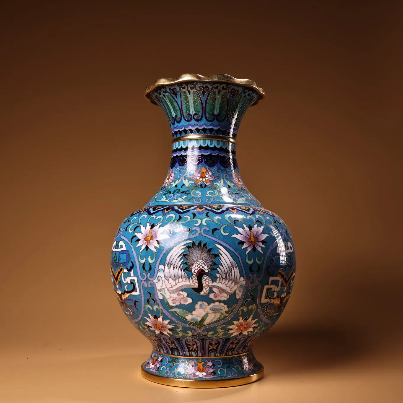 Vintage Chinese Gilt Cloisonne Enamel Vase Heavy Patina Fine Craft