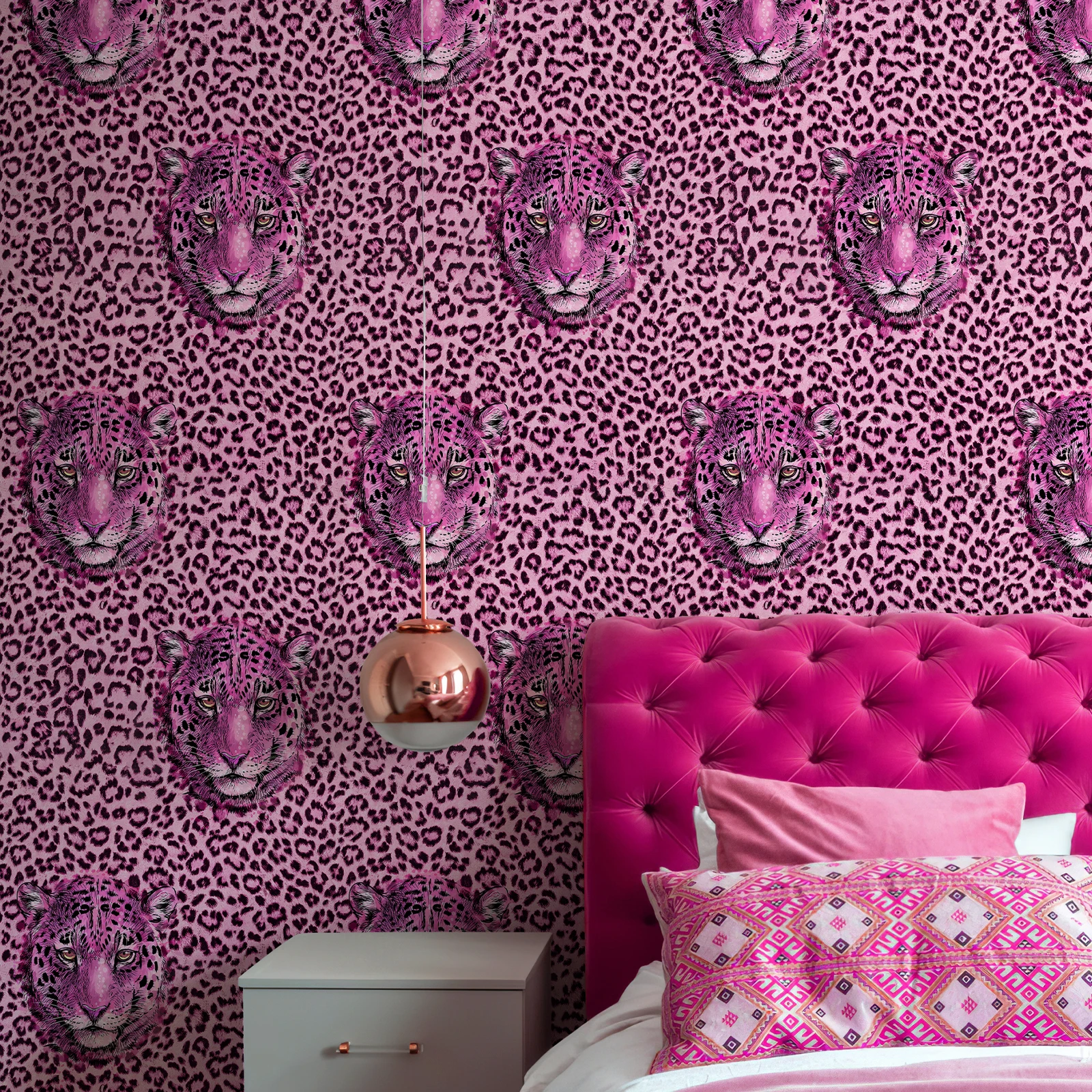 Pink Leopard Print Self-adhesive Wallpaper Animal Face PVC Peel And Stick Home Decor Sticker Removable Waterproof Decoration