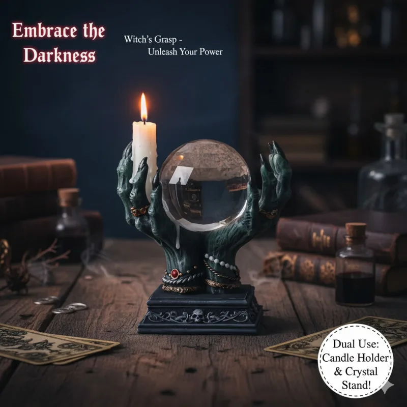 

20CM Gothic Home Decor Witch Crystal Ball Beyond Grave Horror Hand Crystal Ball For Bedroom Display Stand Rack Desktop Ornament