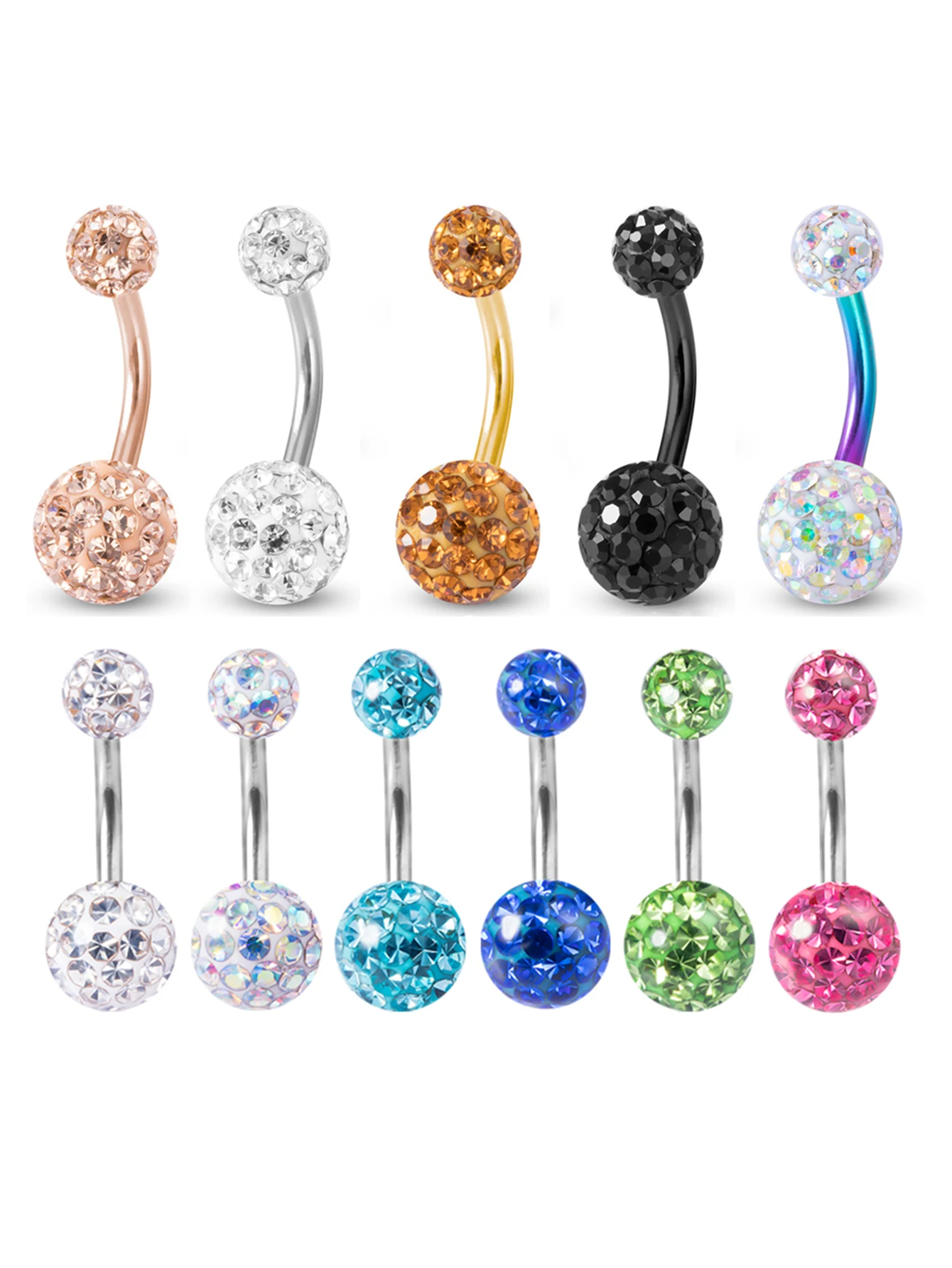 1pc CZ Stone Crystal Bling Ferido Epoxy Belly Ring for Women Stainless Steel Belly Navel Ring Elegant Belly Piercing Jewelry