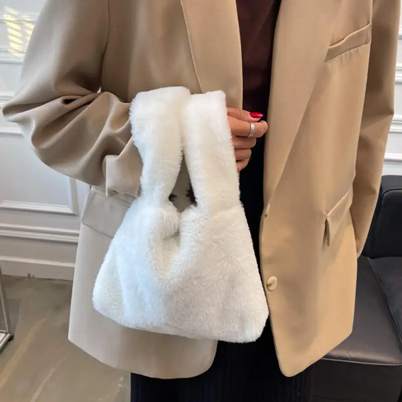 

Imitation Mink Fur Handbag For Women Underarm Bag Handbag Soft Plush Small Shoulder Bag Warm Fluffy Handbag Winter New