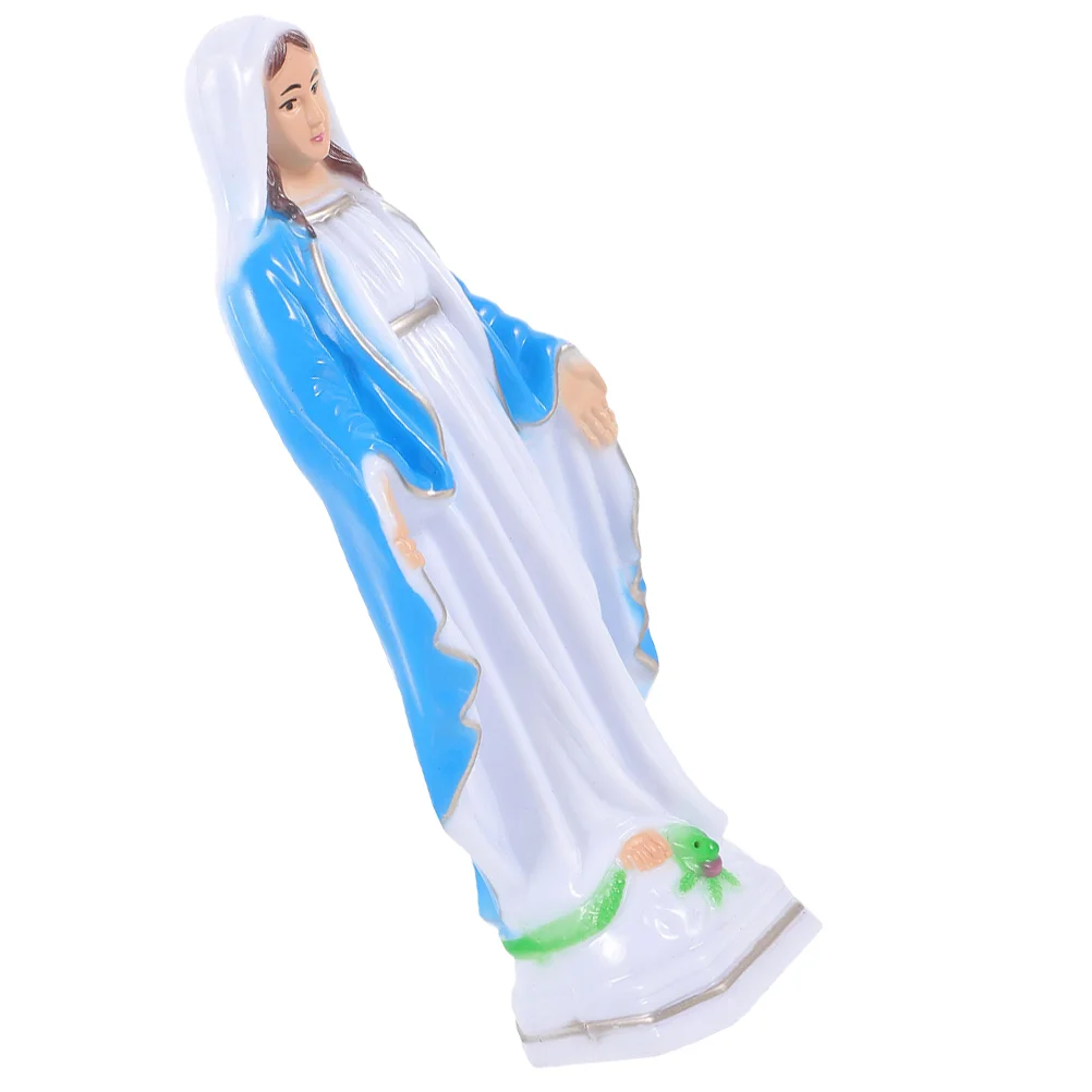 Plastic Ornament Miniature Virgin Mary Grace Statue Church Decoration Shaped Figurine Desktop Sky-blue Sculpture Miss