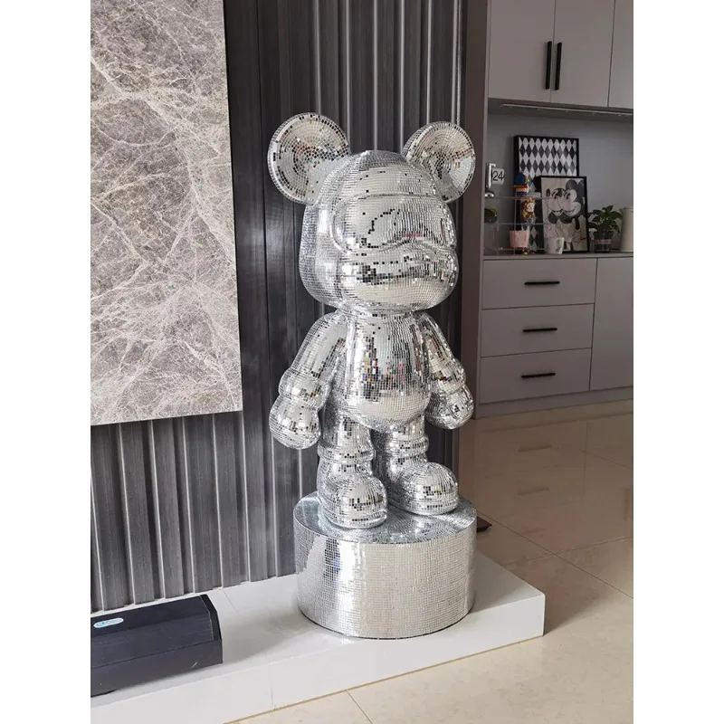 Home Decoration Cartoon Mirror Bear Room Decor Statue Large Floor Sculptures Home Decor Accessories Money Storage Can Ornaments