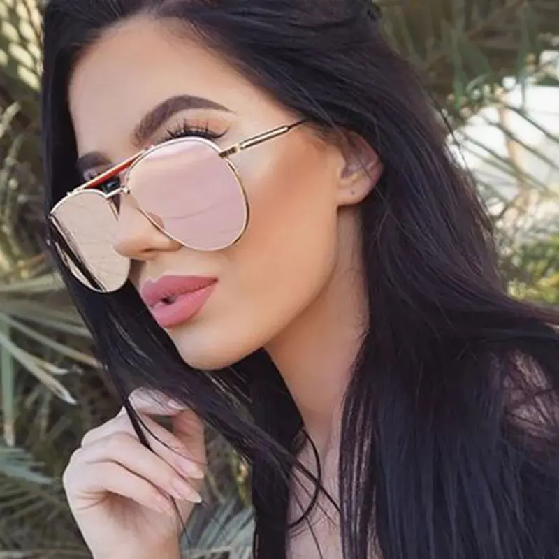 Солнцезащитные очки с плоскими стеклами для мужчин и женщин, зеркальные модные трендовые стильные солнечные очки-авиаторы розового цвета