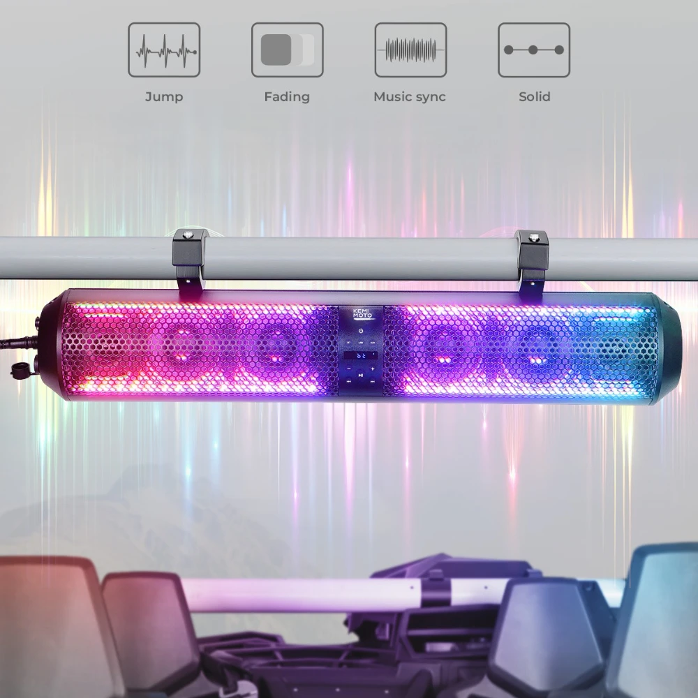 

Звуковая панель UTV, 28 дюймов, 6 динамиков, звуковая панель SXS, беспроводное управление Bluetooth для UTV/квадроциклов/гольф-каров с рулонной панелью 1,56–2,25 дюйма