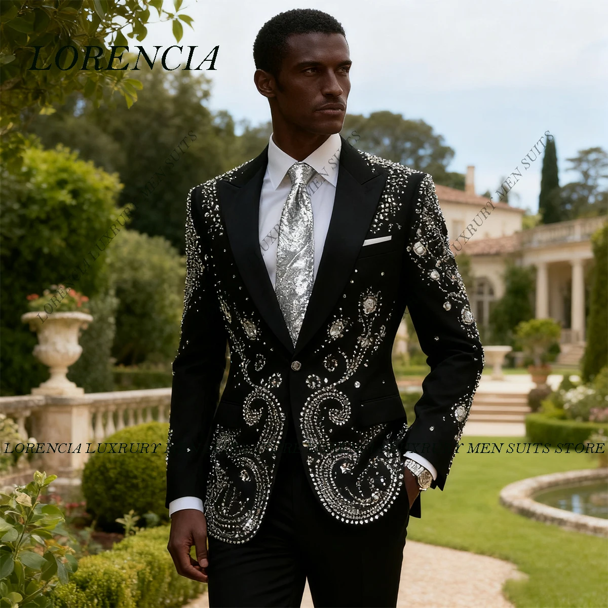 

Мужские костюмы высокого класса со стразами и кристаллами по индивидуальному заказу, остроконечные лацканы, Ropa Hombre, комплекты из 2 предметов, смокинги для жениха, свадебный мужской вечерний пиджак