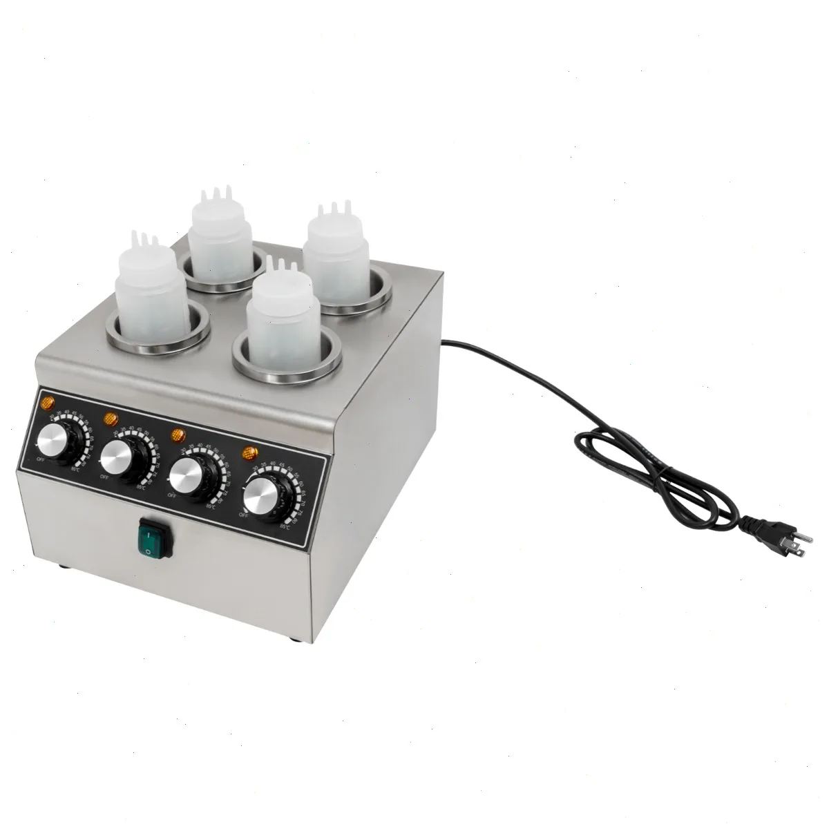 Sauce Warmer, 4-Bottle Electric Sauce Dispenser, 800W Adjustable Temp 86-185°F, Stainless Steel, for Cheese Chocolate Butter, 110V US