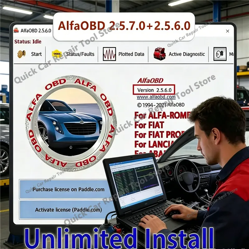 Latest Car Diagnosis AlfaOBD 2.5.7.0+2.5.6.0 Automotive Tool ECU Coding Key Programming Tool auto repair mechanic For fiat/jeep
