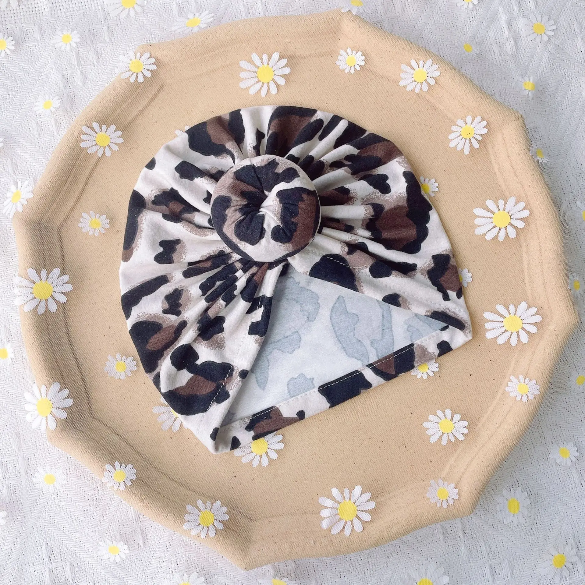 Leopard Print Baby Indian Turban Hat Cute Knot Boys Girls Cap Head Wrap Soft Cotton Newborn Infant Beanies Kids Hat Headband