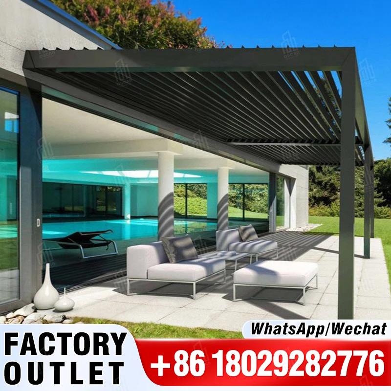 

Outdoor Garden Aluminium Pergola With Adjustable Louvers 3x3 3x4 m Waterproof Garden Building Motorized Aluminium Pergola