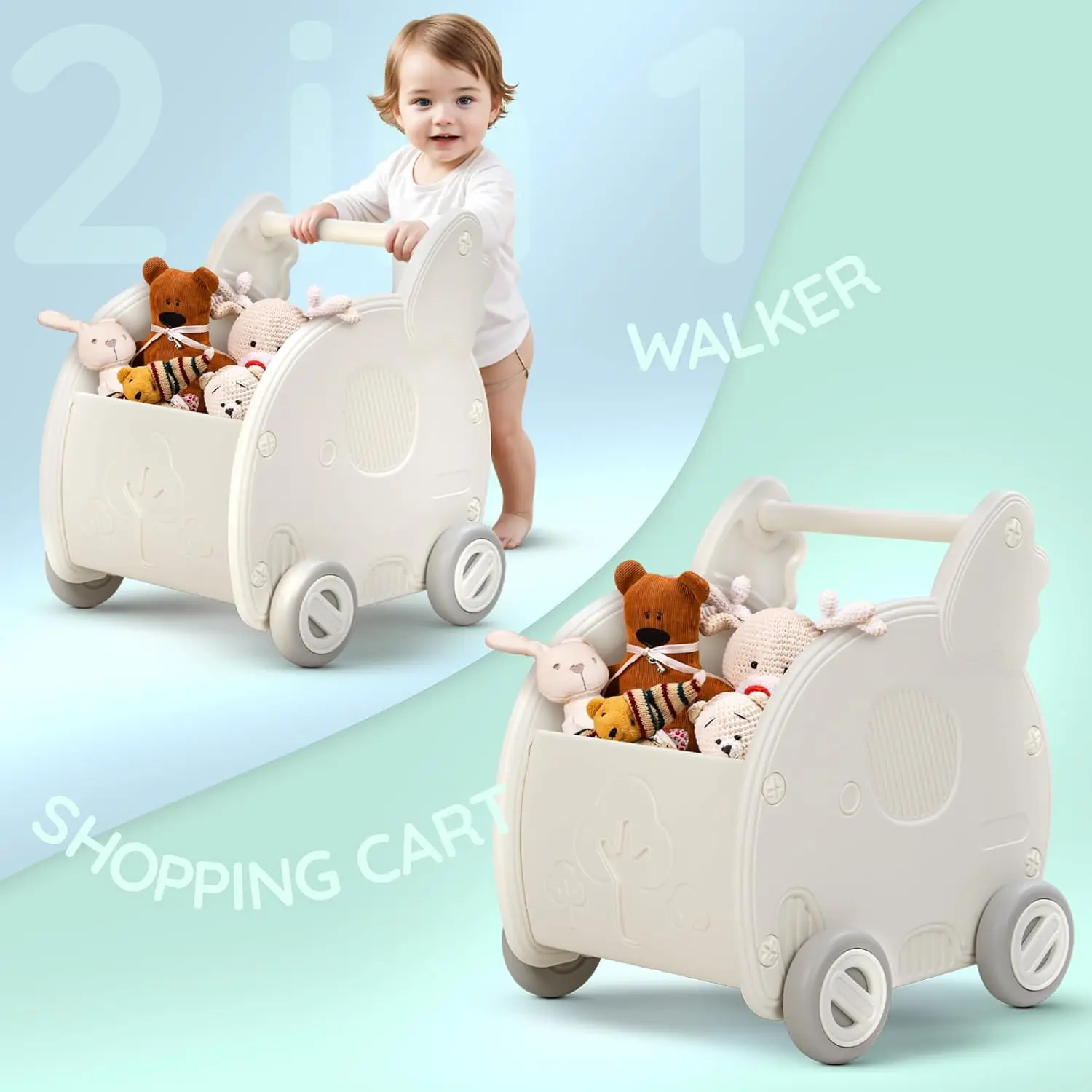 Toddler Shopping Cart Toy Learn to Walk Pretend Play Shopping Toy with Storage Walker Birthday Christmas Gift for Baby Boy Girl