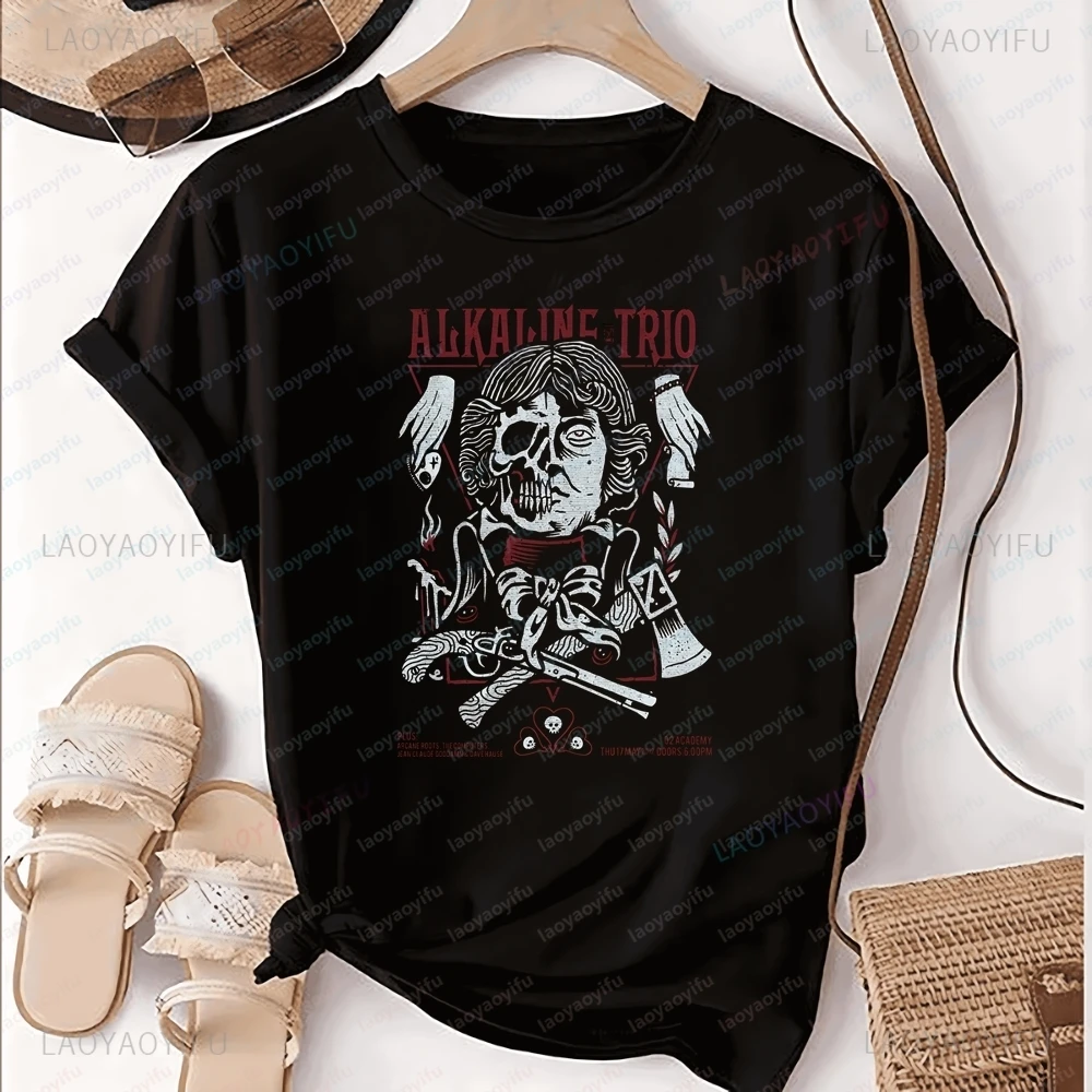 Retro Alkaline Trio Printed T-Shirt - Trendy Short-Sleeved Shirt for Both Men and Women - Large Size T-Shirt with Pattern