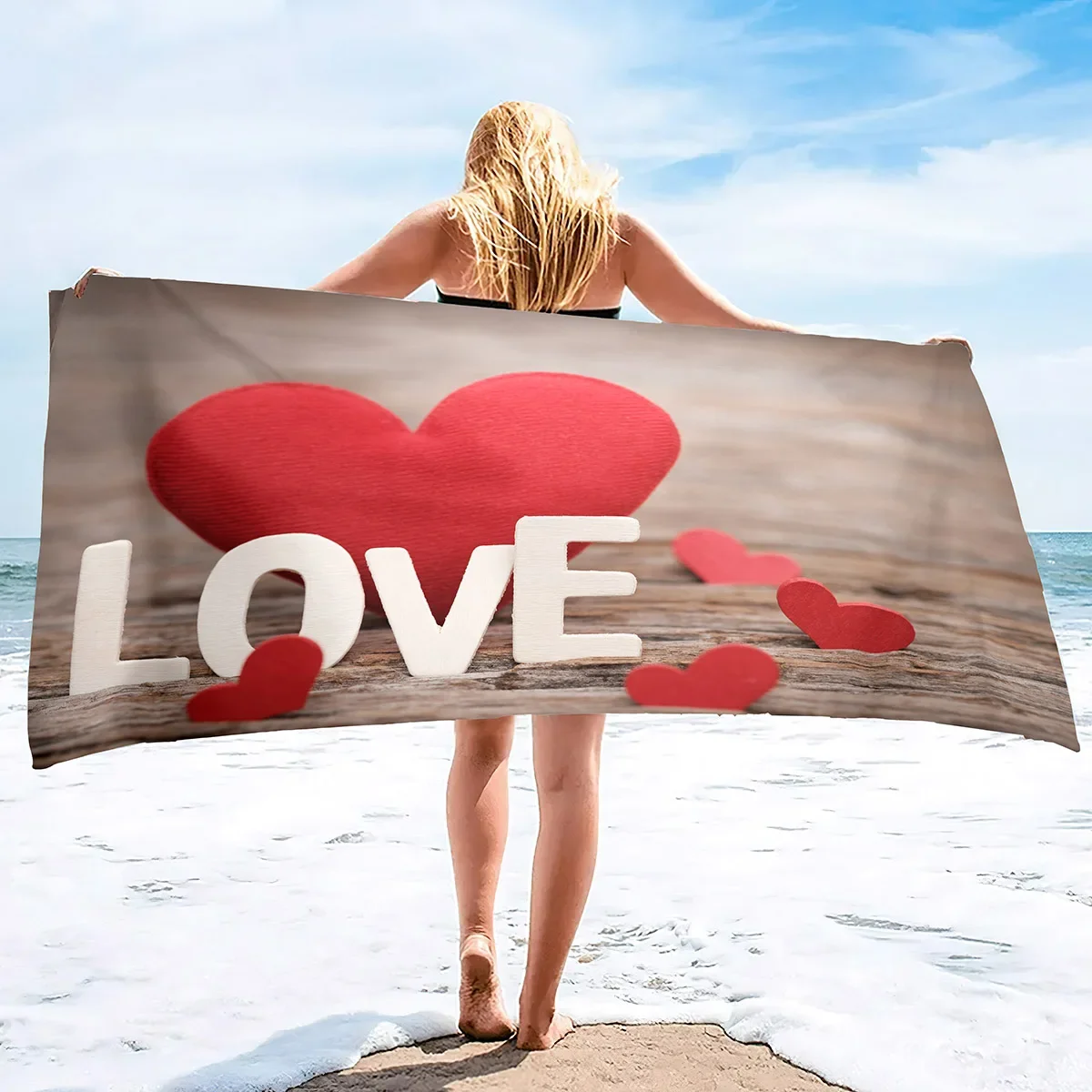 Microfiber Beach Towel Quick Fast Dry Sand Proof Love Pattern Beach Towel Oversized Compact Blanket Lightweight Towel Bathtowel