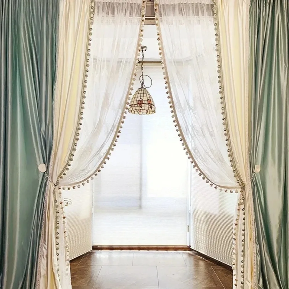 Custom French Romantic Luster Lace Curtains for Bedroom Living Room Light Luxury Simulated Stitching Window Screen Treatment