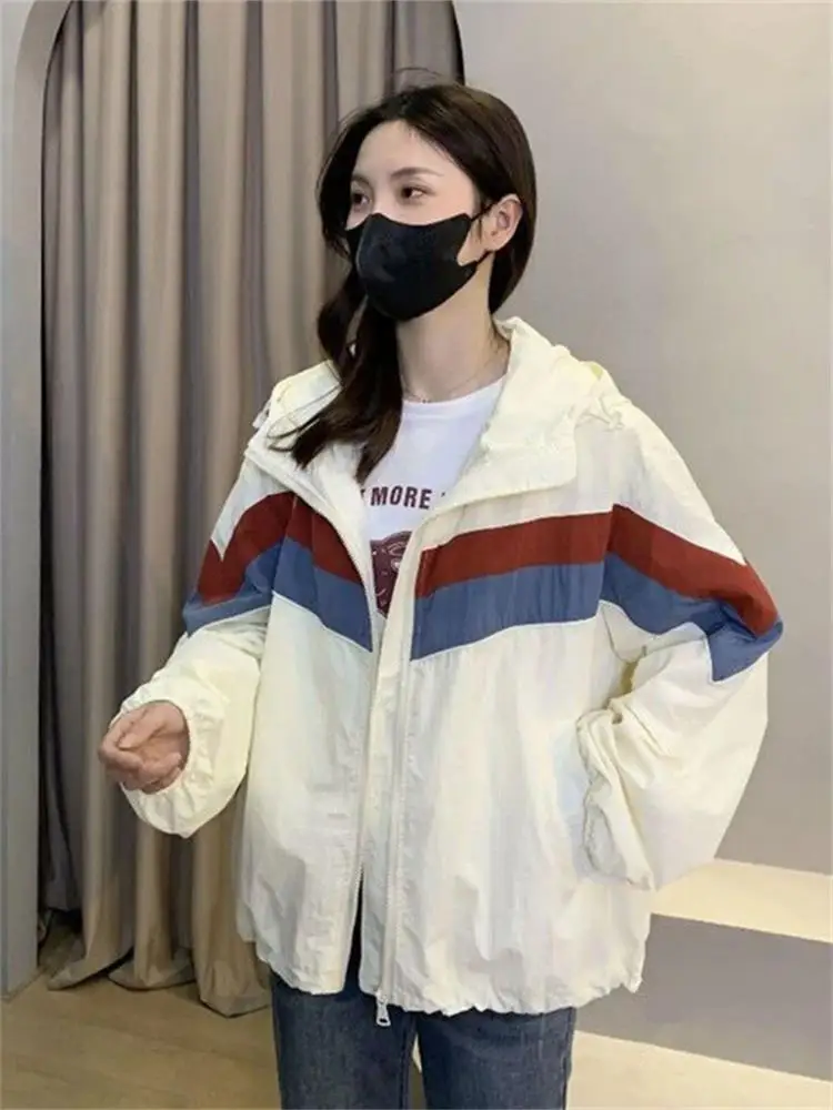 

Женская повседневная полосатая дышащая куртка большого размера с защитой от ультрафиолета, свободная верхняя одежда с кондиционером, летняя одежда с защитой от ультрафиолета