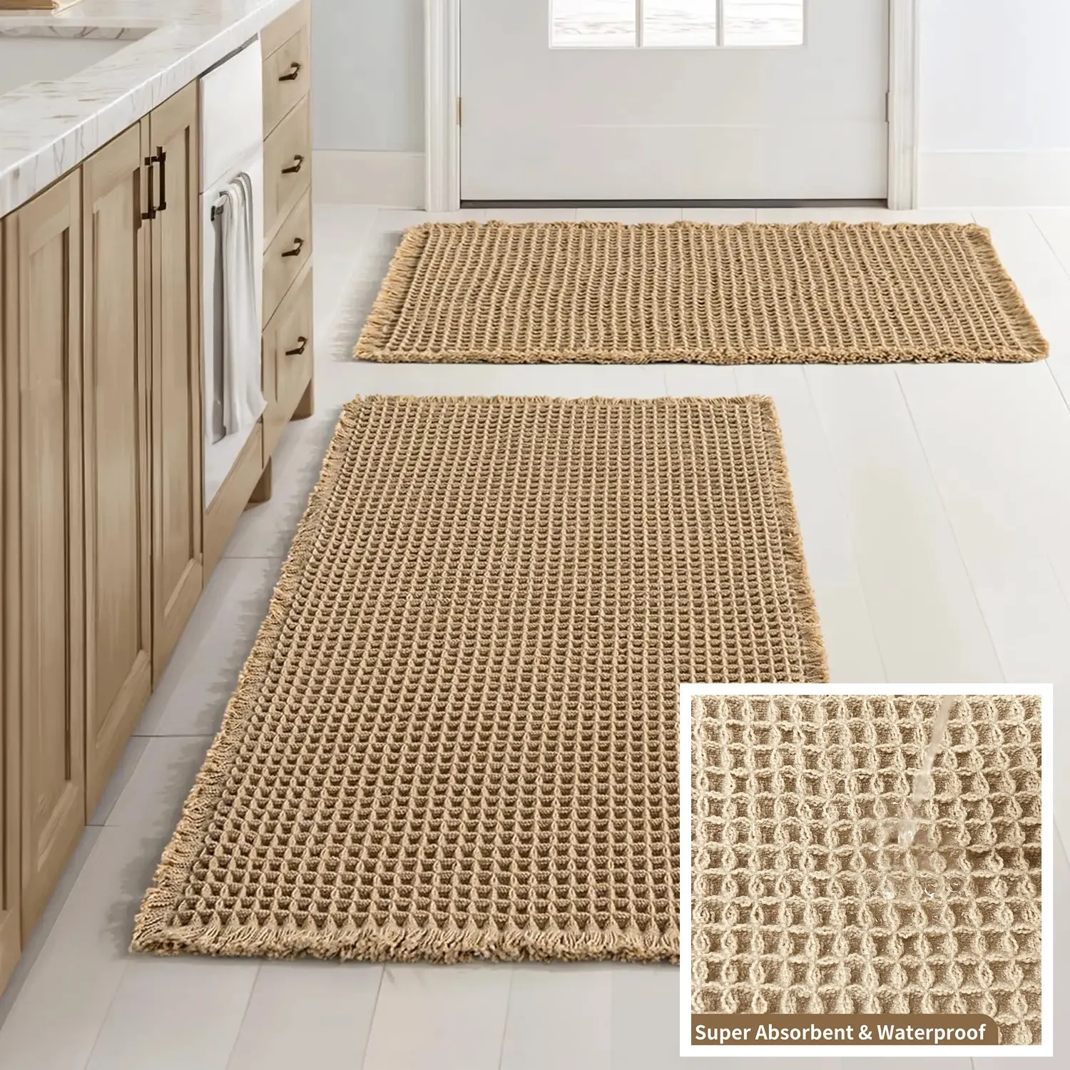 Super Absorbent Bath Mat with Non Slip Backing Waffle Textured Bathroom Rug for Shower Tub Quick-Dry Bath Mat Floor Protection