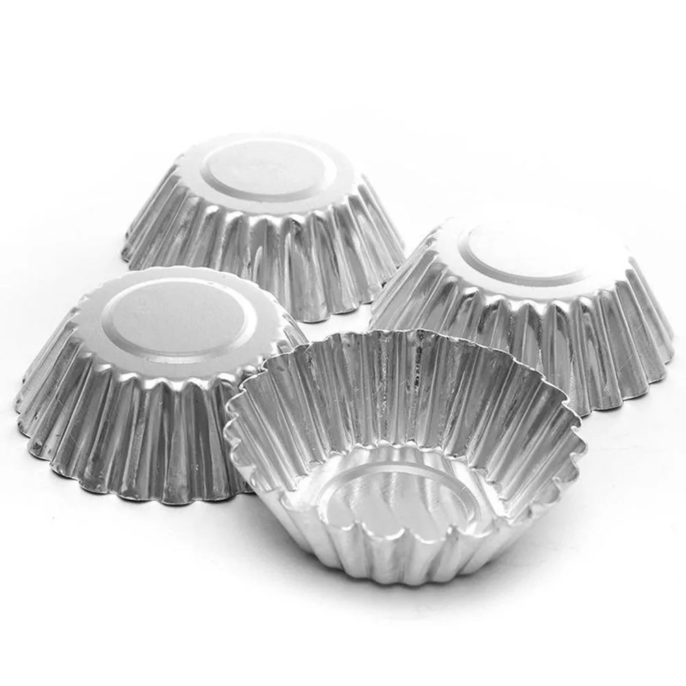 

100 Pcs Egg Tart Mold Baking Cups Metal Silver Nonstick Coating Quick Heat Conductivity Tinplate 7x2cm Perfect for Cakes Pies
